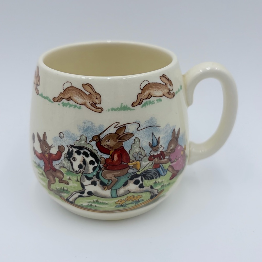 Vtg Bunnykins Royal Doulton Bunny Rabbit Rocking Horse Child Baby Cup Mug Easter